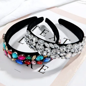 2020 moda luksus baroku genialny rhinestone zroszony Kryształ opaski szeroka taśma do włosów Kryształ opaska na głowę dla kobiet akcesoria