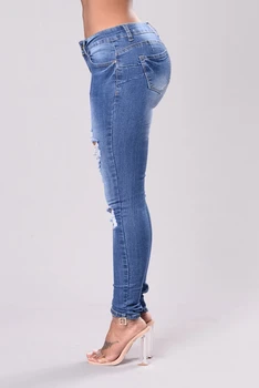 2020 moda odcinek otwór slim High street pędzelkiem podarte dżinsy kobiety średniej talii denim hip spodnie Spodnie sexy ołówek wąskie dżinsy