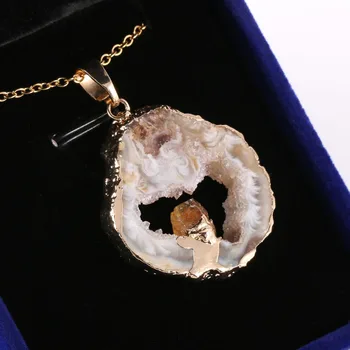 2020 nowy DIY naturalny kamień wisiorek naszyjnik panie naszyjnik ze stopu metalu łańcuch biżuteria opcjonalnie pudełko