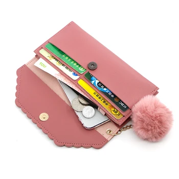 2021 portfel dla kobiet nowy retro nit strzała długi portfel damski mapa portfel sztuczna skóra portfel z futrzanym piłką ozdoby telefoniczna torba