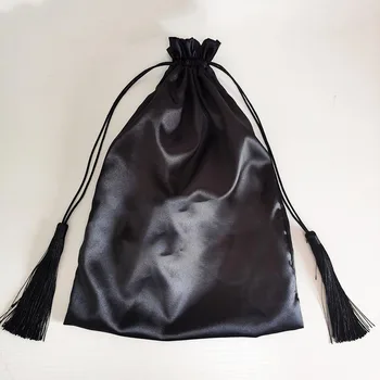 20P 30x40cm wykonany na zamówienie logo luksusowy jedwab satyna Sznurek torba z frędzlami przedłużanie włosów wiązki peruki, makijaż pakowanie torby