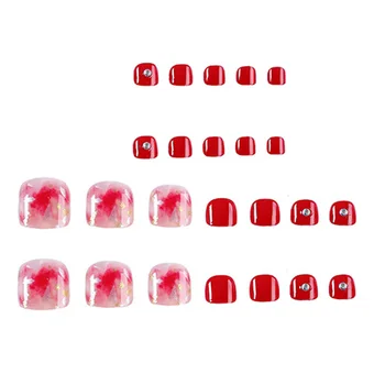 24 szt./karton. z 2 g klej do kobiet seksowny czerwony sztuczne paznokcie cukierki kolor fałszywych paznokcie porady nogi Nail Art pełne pokrycie manicure dekoracji