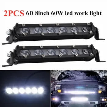 2pcs 6D 8inch 60W led work light reflektor Led Light Bar Driving Lamp for Truck SUV ATV Boad RZR 4X4 Off Road car light 12V 24V