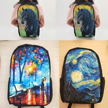 3 szt. kpl chłopcy torby szkolne dla dzieci Van Gogh słynny obraz olejny plecak dla młodzieży, kobiet Zamieniać student dziewczyny ołówek ланчбокс 2019
