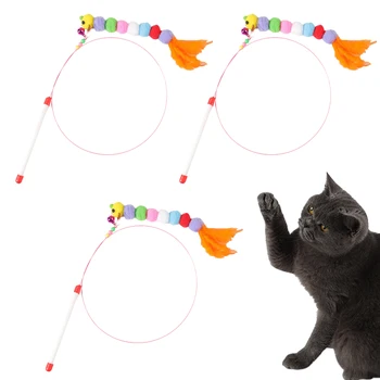 3 szt. teaser pióro zabawki kotek śmieszne kolorowe trzon kot różdżka zabawki Pet Cat Toys interaktywna różdżka Pet Cat Toys Toys