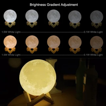 3D Moon Lamp Printed Night Light Remote Control/Touch LED Lunar Moonlight Globe Ball with Wood Stand Base for Kids Bedroom