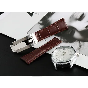 4 kolory 20 mm skóra bydlęca pasek do zegarka Rolex RLX Datejust Day Date naturalna skóra okrągły GMT wymiana paska na rękę pasek na rękę+składane klamra