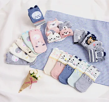 5 par Harajuku style cute animal wzór cat socks Korean women style happy socks Kawaii niewiem print Damskie skarpetki