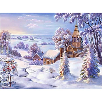 5D diamentowa malarstwo Zimowa Diamentowa haft śnieżne krajobrazy robótki pełna kwadratowy okrągły krajobraz mozaika Haft Krzyżem wystrój domu