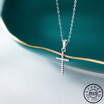 925 srebro błyszczący cyrkonia krzyż wisiorek oświadczenie ogniwo łańcucha CZ naszyjniki dla kobiet wykwintne biżuteria