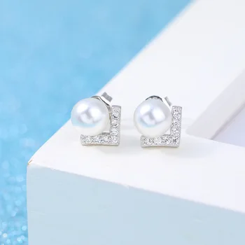 925 srebro moda trójkąt perły błyszczący Kryształ ladies ' Stud kolczyk kobiet biżuteria kobieta prezent hurtownia