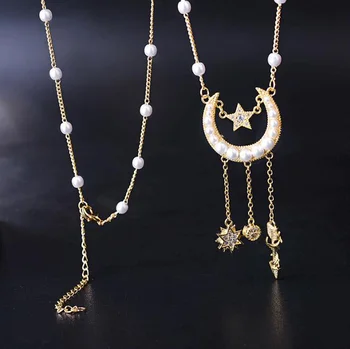 AAA jakość moda baroku dreamcatcher naszyjnik wykwintne mozaika wzór gwiazdy Księżyc pędzelkiem Perła wisiorek naszyjnik dla kobiet