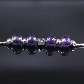 AFAWA Heart Love fioletowy szklany bransoletka łańcuch ze stali nierdzewnej dla kobiet kolor srebrny bransoletki biżuteria pulseira feminina BXS01