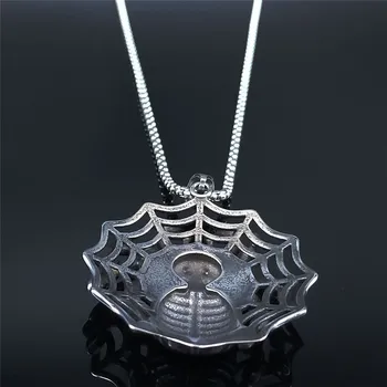 AFAWA stal nierdzewna czary pająk naszyjniki dla kobiet/mężczyzn kolor srebrny długi naszyjnik biżuteria collier homme NZZ53S02