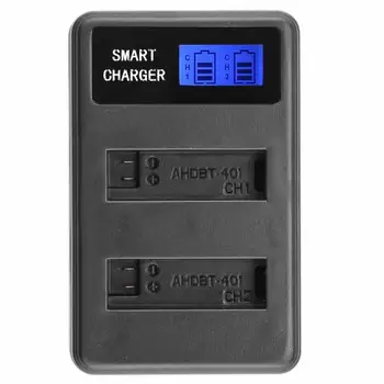 AHDBT-401 LCD Dual Port USB Battery Charger for GoPro Hero 4 Action Camera LED Screen Displays Power Protable Battery Charger