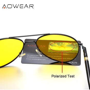 AOWEAR HD noktowizor męskie polaryzacyjne nocne jazdy lotnicze okulary dla mężczyzn kobiet lotnicze żółte odcienie okulary