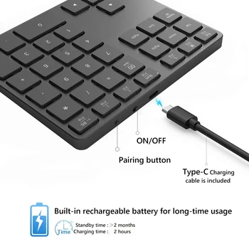 AVATTO stop aluminium 35 klawiszy Bluetooth bezprzewodowa klawiatura numeryczna,klawiatura numeryczna dla Windows,IOS,Mac OS,Android Tablet PC laptop