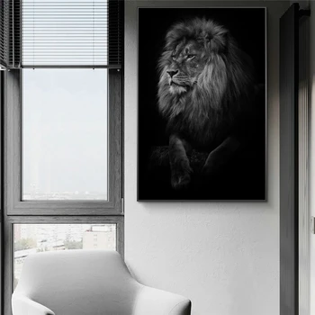 Afrykańska głowa dzikiego lwa płótno artystyczne plakaty i druki zwierzęta sztuka płótnie obrazy na ścianie sztuki czarne obrazy Domowy Wystrój ścian
