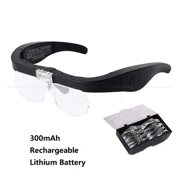 Akumulator okulary opaska 2 led lupa do haftu 1.5 X 2.5 X, 3.5 X 5X szkło powiększające Okulary lupa USB Lupe