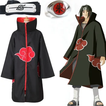 Anime Naruto Akatsuki Płaszcz Cosplay Kostium Uchiha Itachi Pierścień Opaska Na Głowę Kobiety Mężczyźni Prezenty