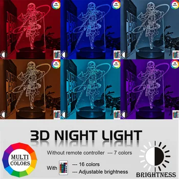 Anime figurka atak tytanów Levi Ackerman LED Night Light akrylowy 3d światło lampy dla dzieci dzieci oświetlenie LED główna sypialnia prezent