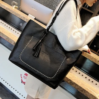 Ansloth drutach z pomponem torby na ramię dla kobiet o dużej pojemności torebki Versatial torby do rąk faux skórzane torebki Vintage torebki HPS929