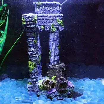 AsyPets Mini Resin Square Roman Column with Barrel Aquarium Fish Tank Landscape Decoration
