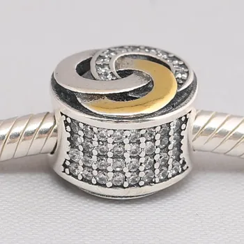Autentyczne S925 srebrny koralik DIY biżuteria powiązane kręgi zawieszenia pasują Lady bransoletka Bransoletka prezent jasne CZ
