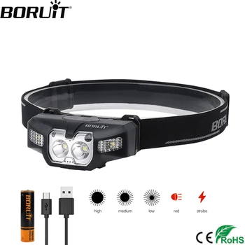 BORUiT B30 LED IR Motion Sensor Mini Headlamp 2* XP-G2+2*3030 czerwone światło 5-режимная Reflektor Akumulator głowy latarka myśliwska latarka