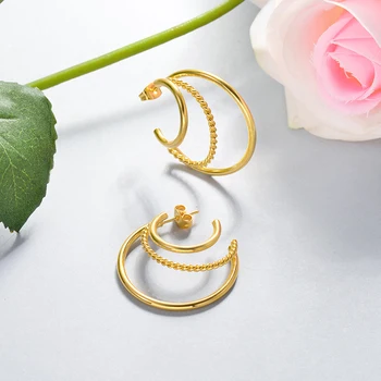 Baoyan European Gold Hoop Earrings Sprzedaż Hurtowa Minimalizm Zawias Kolczyki Duże Koło Złota Obręcz Ze Stali Nierdzewnej Kolczyki Dla Kobiet