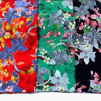 Bawełna/len etniczny styl czerwony zielony czarny kwiatowy kwiaty tkaniny do DIY handmade sukienka odzież poduszka ręcznie robione dekoracje do domu