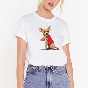 Bawełniane topy dla kobiet Tattoo Chihuahua I Love Mom drukowany t-shirt Camisetas Mujer 90s różowy odzież Damska koszulka lato 2020