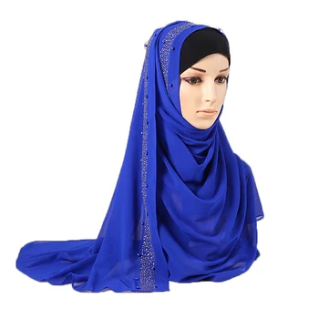 Bańka szyfon hidżab szalik diamentowy blask szali koraliki muzułmańskie chusty szaliki chusty perły okłady opaska na głowę chusty 10 szt./lot