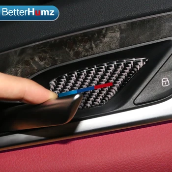 Betterhumz akcesoria do wnętrza włókna węglowego 4 szt./lot drzwi Handel miska auto naklejki naklejka pokrowce do BMW serii 5 G30 stylizacja
