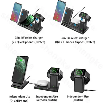 Bezprzewodowa ładowarka 3 w 1 Qi fast charging station dla Apple iWatch AirPods Pro, bezprzewodowa ładowarka podstawka jest kompatybilna z iPhone 11