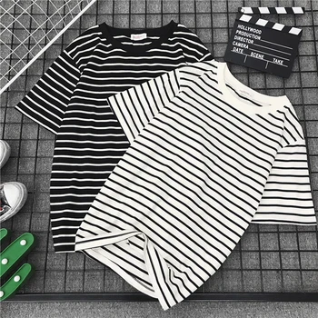Bigsweety Women Short Sleeve T Shirt Classic Black White Przeplotem T-shirt Women Luźne T-shirt Casual Tope Tees Harajuku Tshirt