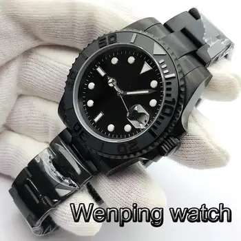 Bliger 40mm Top Sterile Watch Black PVD Case szafirowe szkło ceramiczne oprawy czarna tarcza 24 Jewels NH35 mechanizm automatyczny zegarek