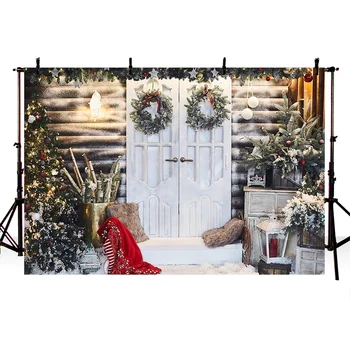 Boże narodzenie zdjęcie tła X-mas drzewo ozdoba choinkowa drzwi dzieci plac impreza śnieg tło baner studio