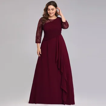 Bride Mother Dress Plus Size Evening Party Dresses 2020 Elegant Lace-linia Chiffon Long Sleeve O-neck Mother of the Bride Dresses