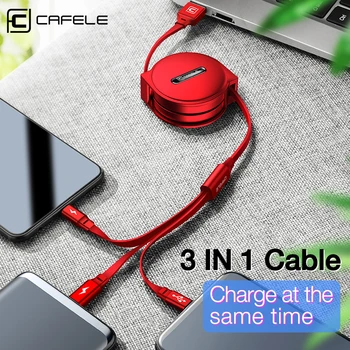 CAFELE 3 w 1 USB chowany kabel Micro Type C 8 pin USB kabel dla iPhone, samsung galaxy xiaomi Data Sync kabel USB do Huawei 110 cm