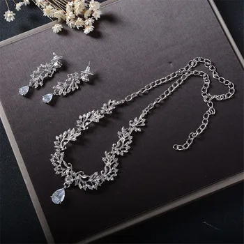 CC zestaw biżuterii ślubnej naszyjnik klip kolczyki wisiorek kobiece kolczyki ślubne akcesoria dla panny młodej krople wody Korea stylu Kryształ TL229