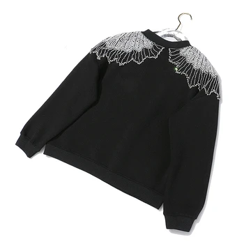 CHICEVER czarny patchwork koronki damskie bluzy O szyi z długim rękawem oversize Temat Swetry damskie 2020 jesienna moda nowy