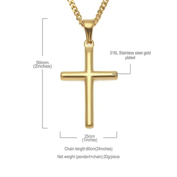 CY&CM mini gładki krzyż naszyjnik wisiorek złoty kolor hip-hop 316L stal nierdzewna Złoty Jezus Urok biżuteria Mężczyźni Kobiety kubańska łańcuch