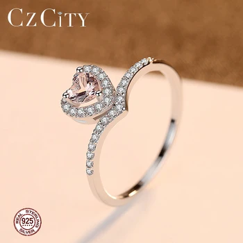 CZCITY nowe wielkie serce Topaz kamień pierścień dla kobiet obrączki ślubne wykwintne biżuteria Aneis De Prata Bijoux Femme miłość prezent SR0322