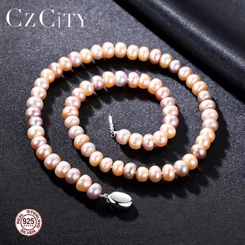 CZCITY retro styl 8-9 mm wielokolorowy słodkowodne perły Naszyjnik dla kobiet nowy projekt biżuterii perła naszyjnik prezent