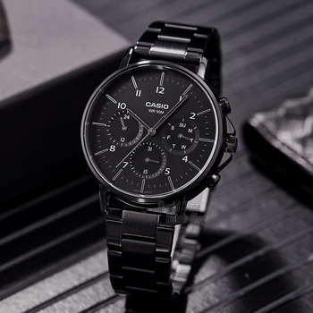 Casio zegarek męskie zegarki najlepsze marki luksusowych zestaw Trzy oczy moda czarny Ion chromowana grupa zegarek kwarcowy relogio masculino