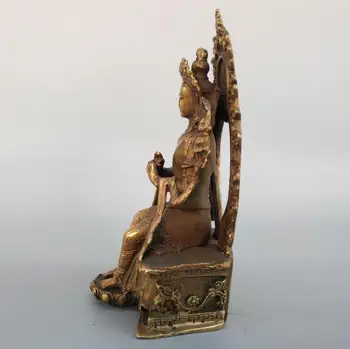 Chińska netto mosiądz siedzi posąg Buddy Guanyin