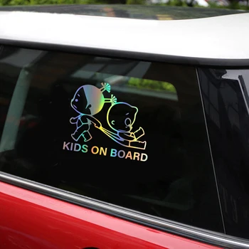 Ciekawe naklejki samochodowe akcesoria dla dzieci dziecko na pokładzie samochodu dekoracji okna drzwi nadwozia PVC 19cm x 15cm naklejka