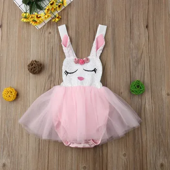 Citgeett Summer Infant Baby Girl Easter Rabbit Lace Princess Strap Bodysuitr Tutu Dress Party Official Cute Dresses