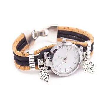 Cork watch use 3MM natural cork cord with brown cork cord Handmade cork watch for women WA-156(NEW）